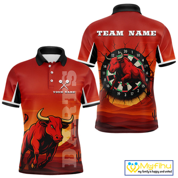 Custom Black And Red Dart Polo Shirt For Men, Bull Dart Jersey NYN0558