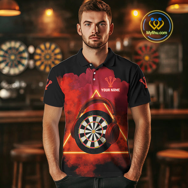 Custom Funny Red Music Dart Polo Shirt For Men, Dart Team Shirt NYN0579
