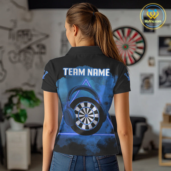 Custom Funny Blue Music Dart Polo Shirt For Women, Dart Team Shirt NYN0580