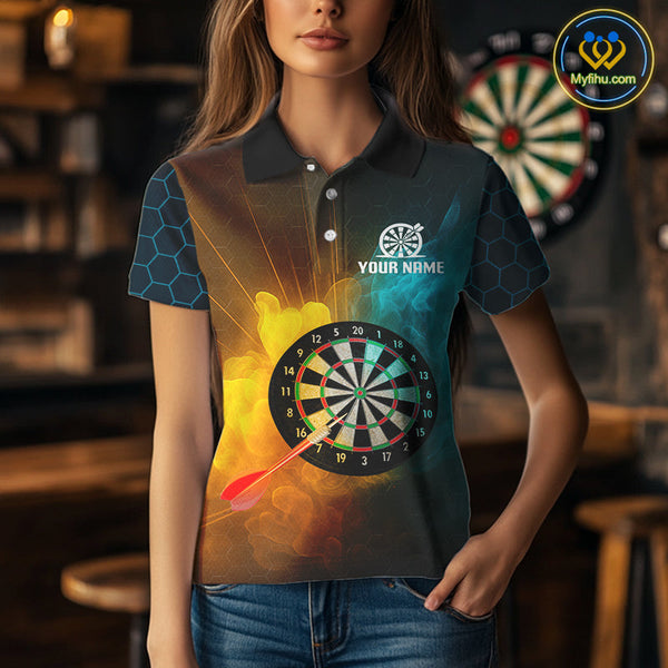 Custom Water And Fire Smoke Dart Polo Shirt For Women, Dart League Shirt NYN0587
