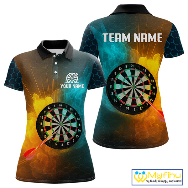 Custom Water And Fire Smoke Dart Polo Shirt For Women, Dart League Shirt NYN0587