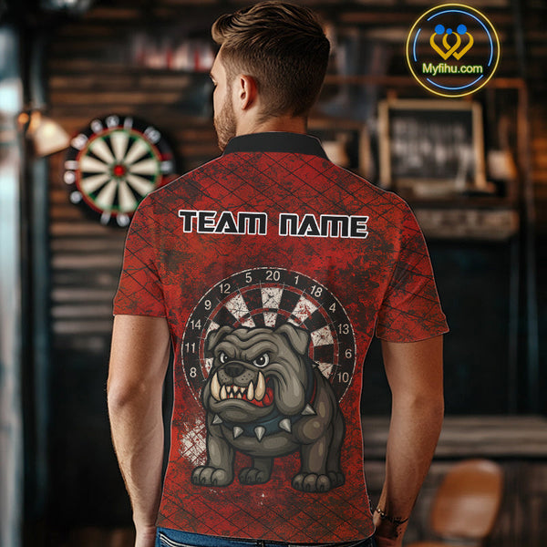Custom Grunge Black And Red Bulldog Dart Polo Shirt For Men, Vintage Dart Shirt NYN0596