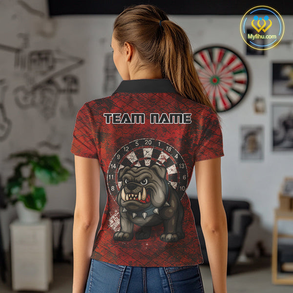 Custom Grunge Black And Red Bulldog Dart Polo Shirt For Women, Vintage Dart Shirt NYN0596