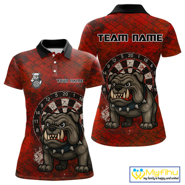 Custom Grunge Black And Red Bulldog Dart Polo Shirt For Women, Vintage Dart Shirt NYN0596