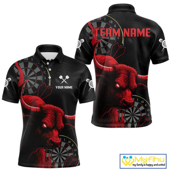 Custom Black And Red Dart Polo Shirt For Men, Bull Dart Jerseys NYN0611