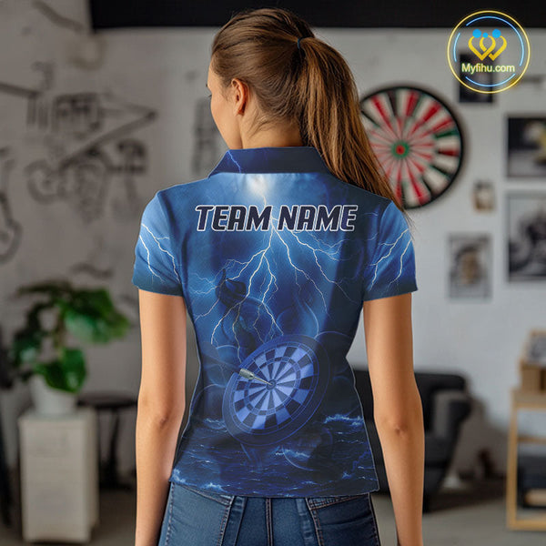Custom Blue Thunder Lightning Darts Team Polo Shirts For Women, Dart Jersey NYN0614