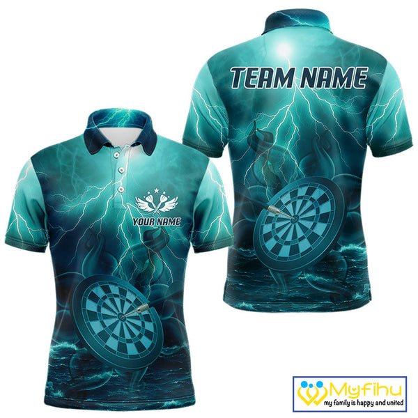 Custom Blue Thunder Lightning Darts Team Polo Shirts For Men, Dart Jersey NYN0616