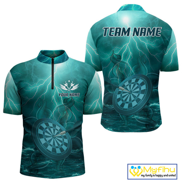 Custom Blue Thunder Lightning Darts Team Quarter-Zip Shirts For Men, Dart Jersey NYN0616