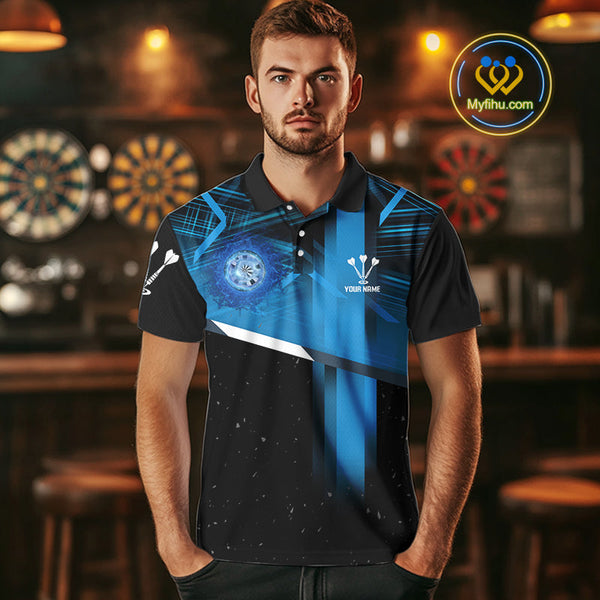 Custom Black And Blue Dart Jerseys, Dart Team Men Polo Shirts, Dart Tournament Shirt NYN0352