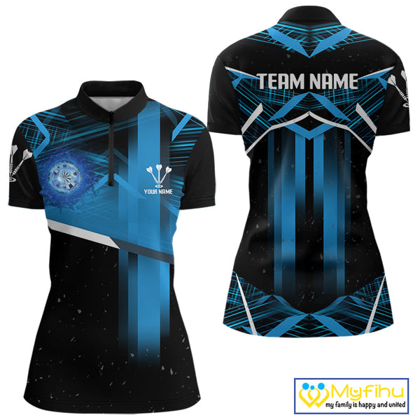 Custom Black And Blue Dart Jerseys, Dart Women Quarter-Zip Shirts, Dart Tournament Shirt NYN0352
