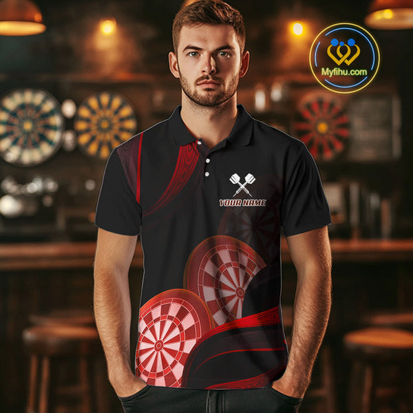 Custom Black And Red Dart Team Polo Shirt For Men, Dart Tournament Shirt NYN0624