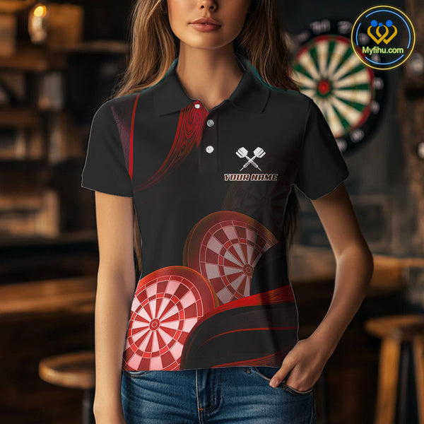 Custom Black And Red Dart Team Polo Shirt For Women, Dart Tournament Shirt NYN0624