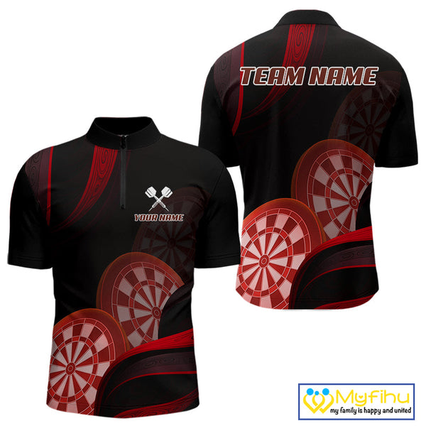 Custom Black And Red Dart Team Quarter-Zip Shirt For Men, Dart Tournament Shirt NYN0624