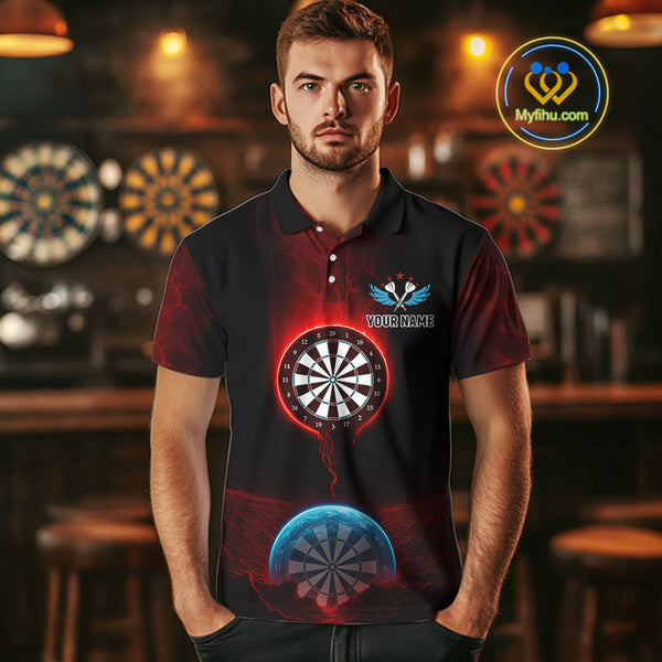 Custom Red And Blue Thunder Lightning Dart Team Men Polo Shirt, Dart Jerseys NYN0631