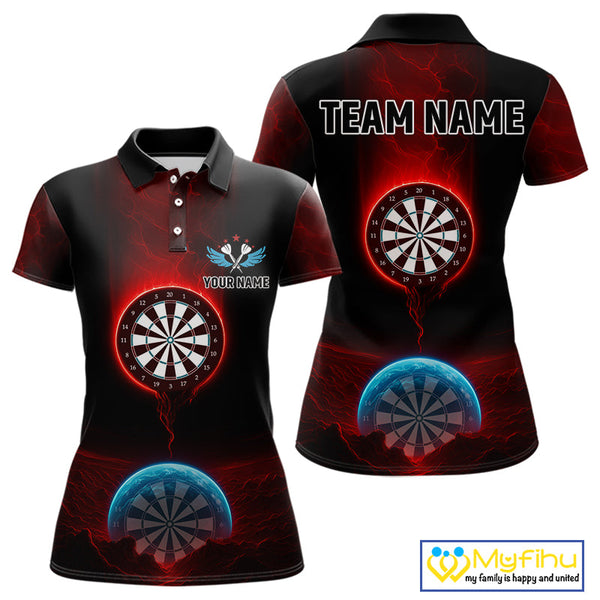 Custom Red And Blue Thunder Lightning Dart Team Women Polo Shirt, Dart Jerseys NYN0631