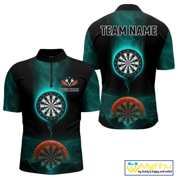 Custom Orange And Blue Thunder Lightning Dart Team Men Quarter-Zip Shirt, Dart Jerseys NYN0632
