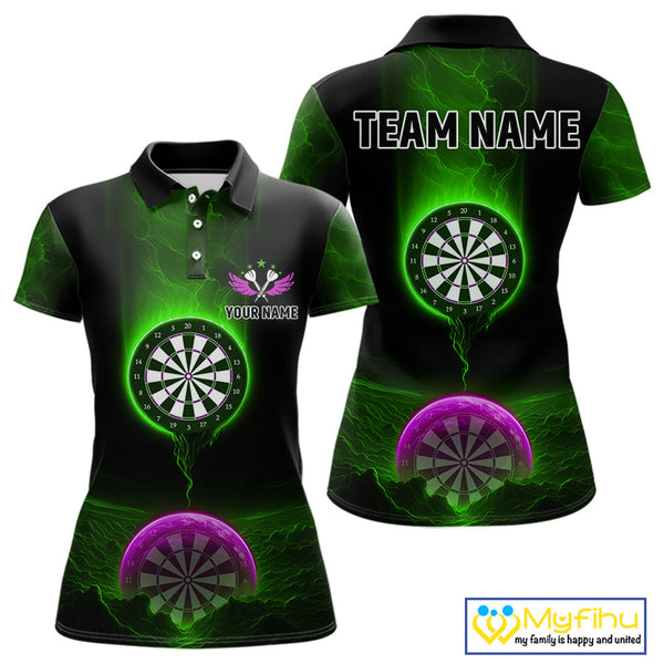 Custom Green And Purple Thunder Lightning Dart Team Women Polo Shirt, Dart Jerseys NYN0633