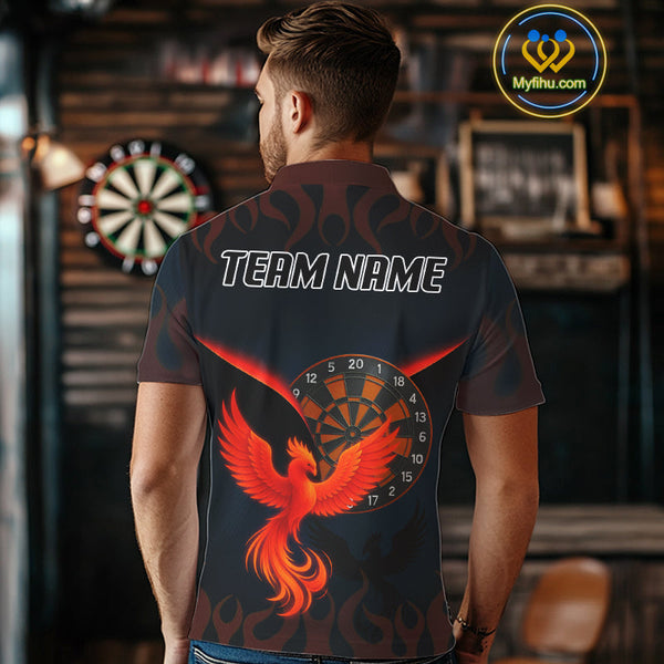Custom Black Red Flame Phoenix Dartboard Dart Polo Shirt For Men, Dart Jerseys NYN0636