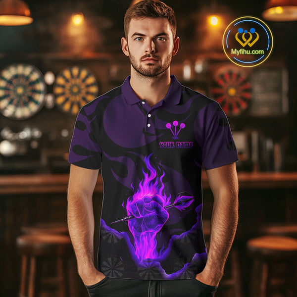 Custom Purple Flame Fist Dart Polo Shirt For Men, Power Dart Thrower Team Jersey NYN0640