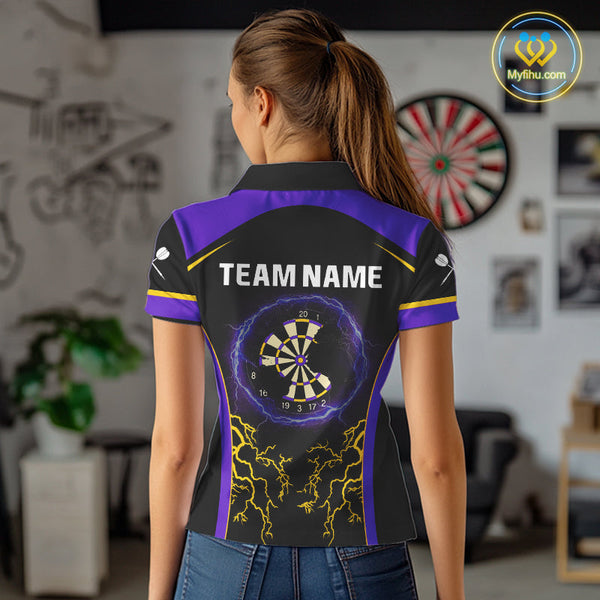 Custom Yellow And Purple Thunder Lightning Dart Team Women Polo Shirt, Dart Players Gift NYN0383