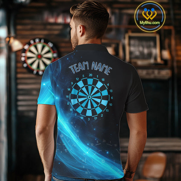 Custom Blue Flame Dartboard Polo Shirt For Men, Cool Fire Dart Team Shirt NYN0645