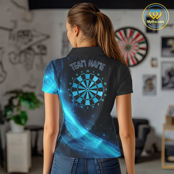 Custom Blue Flame Dartboard Polo Shirt For Women, Cool Fire Dart Team Shirt NYN0645