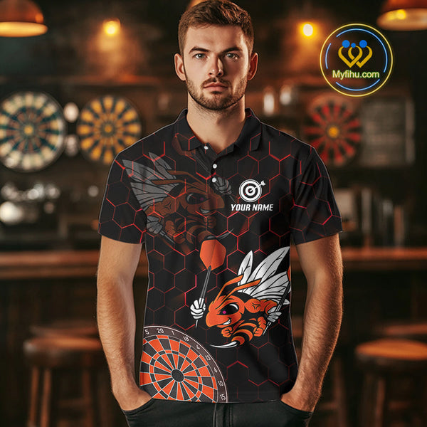 Custom Orange Bee Dartboard Polo Shirt For Men, Honeycomb Dart Team Jersey NYN0652