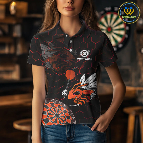 Custom Orange Bee Dartboard Polo Shirt For Women, Honeycomb Dart Team Jersey NYN0652