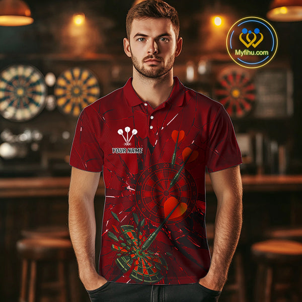 Custom Red Broken Glass Dartboard Polo Shirt For Men, Shattered Target Dart Jersey NYN0654