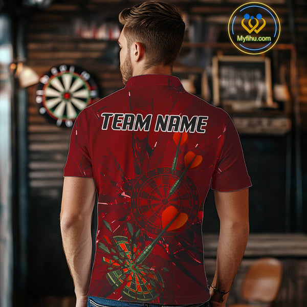 Custom Red Broken Glass Dartboard Polo Shirt For Men, Shattered Target Dart Jersey NYN0654