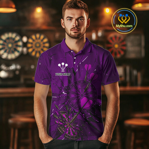 Custom Purple Broken Glass Dartboard Polo Shirt For Men, Shattered Target Dart Jersey NYN0655