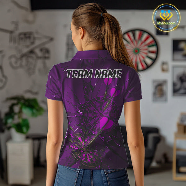 Custom Purple Broken Glass Dartboard Polo Shirt For Women, Shattered Target Dart Jersey NYN0655
