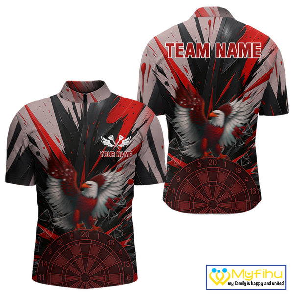 Custom Red Eagle Splash Dartboard Quarter-Zip Shirt For Men, Power Dart Team Jersey NYN0656