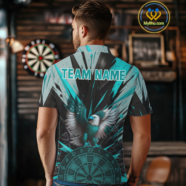 Custom Teal Eagle Splash Dartboard Polo Shirt For Men, Power Dart Team Jersey NYN0657