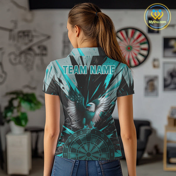 Custom Teal Eagle Splash Dartboard Polo Shirt For Women, Power Dart Team Jersey NYN0657
