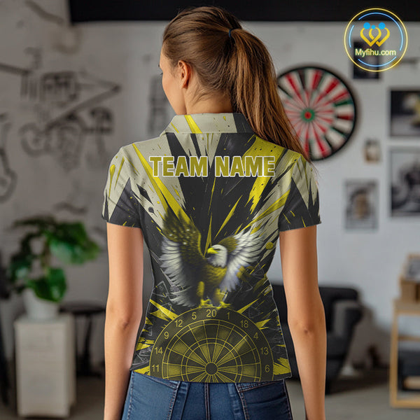 Custom Yellow Eagle Splash Dartboard Polo Shirt For Women, Powerful Dart Team Jersey NYN0658