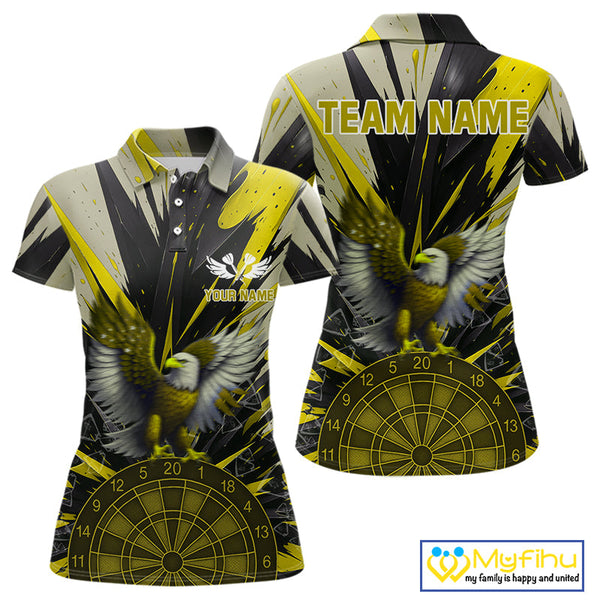 Custom Yellow Eagle Splash Dartboard Polo Shirt For Women, Powerful Dart Team Jersey NYN0658