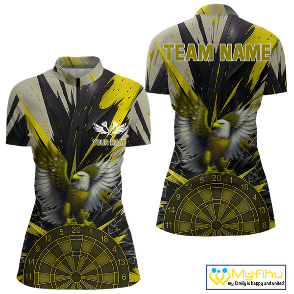 Custom Yellow Eagle Splash Dartboard Women Quarter-Zip Shirt, Powerful Dart Team Jersey NYN0658