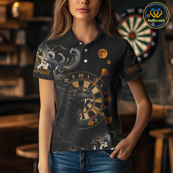 Custom Black And Gold Wolf Dart Team Women Polo Shirt, Wolf Dart Jerseys NYN0389