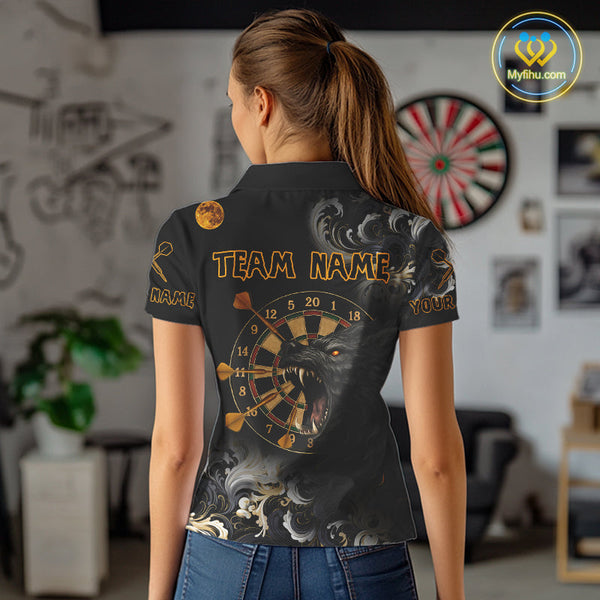 Custom Black And Gold Wolf Dart Team Women Polo Shirt, Wolf Dart Jerseys NYN0389