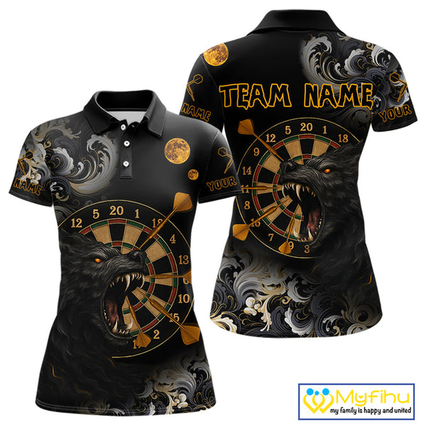 Custom Black And Gold Wolf Dart Team Women Polo Shirt, Wolf Dart Jerseys NYN0389