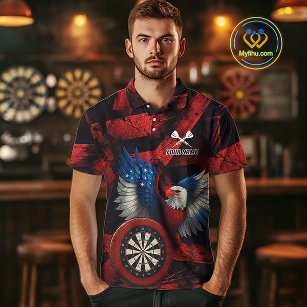 Custom Black Red Eagle Dartboard Patriotic US Flag Dart Polo Shirts For Men NYN0665