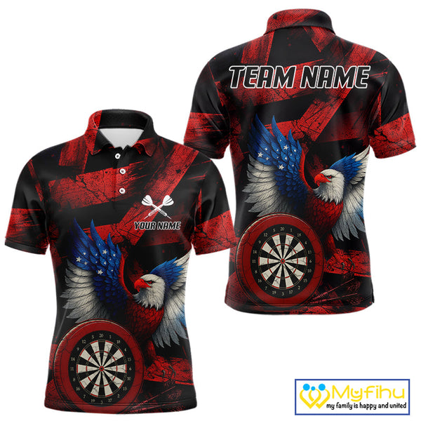 Custom Black Red Eagle Dartboard Patriotic US Flag Dart Polo Shirts For Men NYN0665