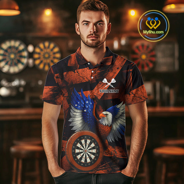 Custom Black Orange Eagle Dartboard Patriotic US Flag Dart Polo Shirts For Men NYN0666