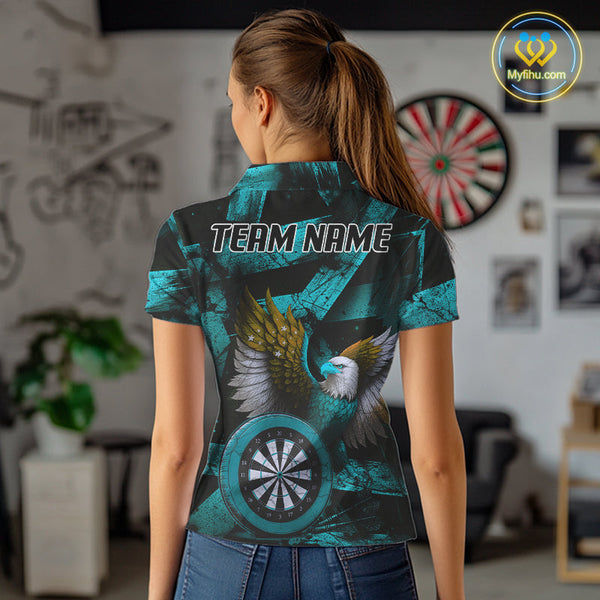 Custom Black And Blue Eagle Dartboard Patriotic US Flag Dart Polo Shirts For Women NYN0667