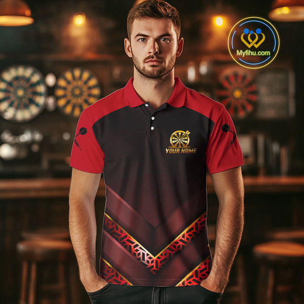 Custom Black And Red Dart Jerseys For Team, Dart Tournament Polo Shirts For Men NYN0411