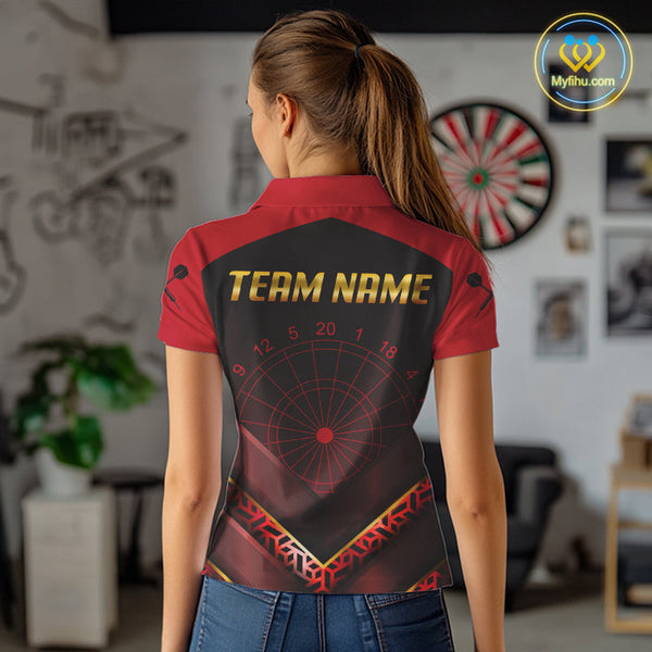 Custom Black And Red Dart Jerseys For Team, Dart Tournament Polo Shirts For Women NYN0411