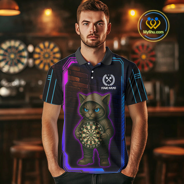 Custom Funny Cat Dart Polo Shirts For Men, Cat Dart Team Shirt NYN0429
