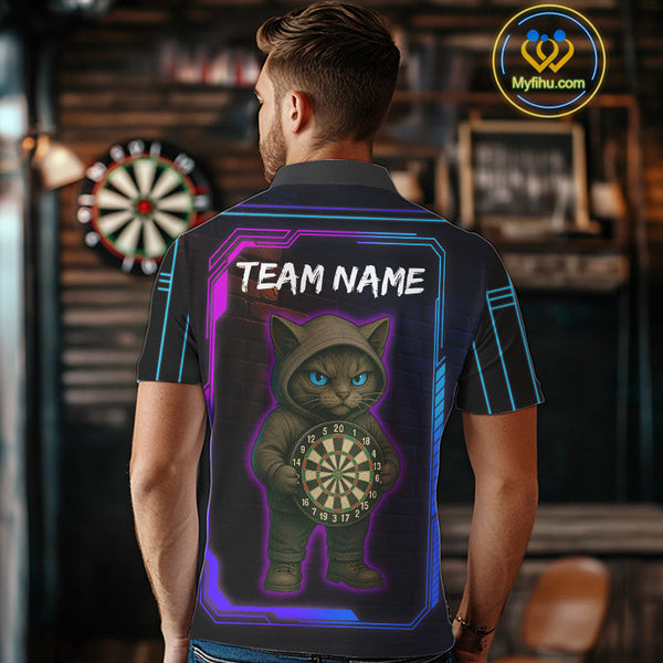Custom Funny Cat Dart Polo Shirts For Men, Cat Dart Team Shirt NYN0429