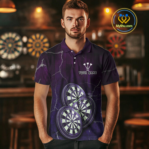 Custom Purple Lightning Triple Dartboard Vintage Dart Men Polo Shirt, Team Uniform NYN0680